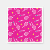 明るいピンク私はテニスパターンが大好き スタンダードカクテルナプキン (正面)