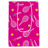 明るいピンク私はテニスパターンが大好き ミディアムペーパーバッグ (裏面)