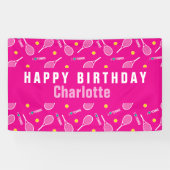 明るいピンク私はテニスパターンが大好き 横断幕 (横)