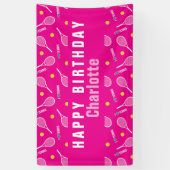 明るいピンク私はテニスパターンが大好き 横断幕 (縦)