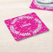 明るいピンク私はテニス、ハッピーバースデー大好き スクエアペーパーコースター (アングル)