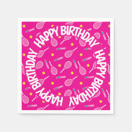 明るいピンク私はテニス、ハッピーバースデー大好き スタンダードカクテルナプキン