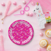 明るいピンク私はテニス、ハッピーバースデー大好き ペーパープレート (パーティー)