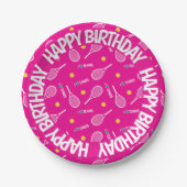 明るいピンク私はテニス、ハッピーバースデー大好き ペーパープレート (正面)