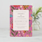 明るいピンク結婚フローラ 招待状 (スタンド正面)