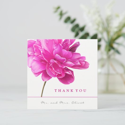 明るいピンク結婚牡丹サンキューカード 招待状 (スタンド正面)