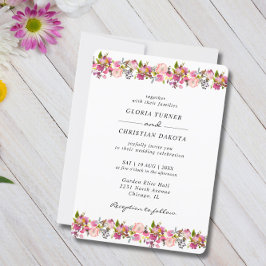 明るいピンク縁どの結婚フローラの丸いエッジ 招待状