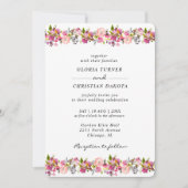 明るいピンク縁どの結婚フローラの丸いエッジ 招待状 (正面)