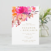 明るいピンク色のフローラ結婚の白 招待状 (スタンド正面)