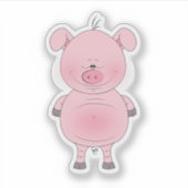 明るいピンク色の豚の漫画 シール (正面)