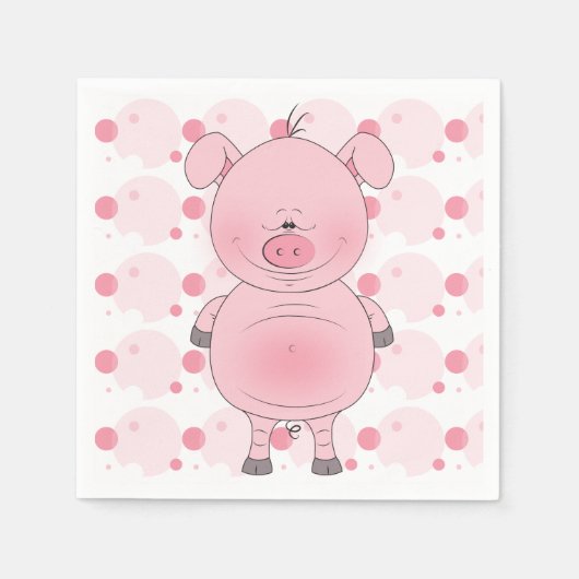 明るいピンク色の豚の漫画 スタンダードカクテルナプキン (正面)