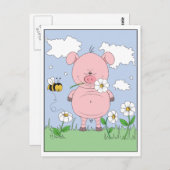 明るいピンク色の豚の漫画 ポストカード (正面/裏面)
