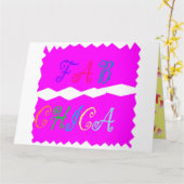明るいピンク色のFab Chicaおもしろいロゴ色の文字 カード (黄色い花)