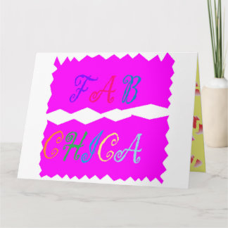明るいピンク色のFab Chicaおもしろいロゴ色の文字 カード