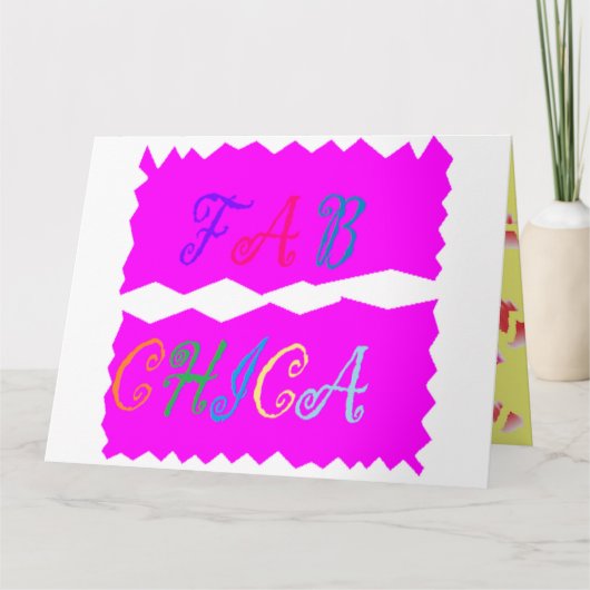 明るいピンク色のFab Chicaおもしろいロゴ色の文字 カード (正面)