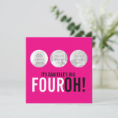 明るいピンク40th FOUROH!フォト誕生日招待状 招待状 (スタンド正面)