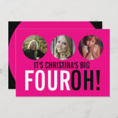 明るいピンク40th FOUROH！フォト誕生日招待状 招待状 (正面/裏面)