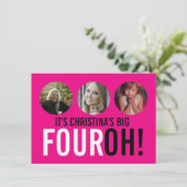 明るいピンク40th FOUROH！フォト誕生日招待状 招待状 (スタンド正面)