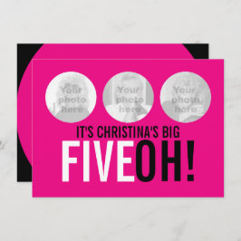 明るいピンク50th FIVEOH!フォト誕生日招待状 招待状