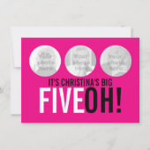 明るいピンク50th FIVEOH!フォト誕生日招待状 招待状 (正面)