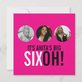 明るいピンク60th SIXOH!フォト誕生日招待状 招待状