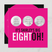明るいピンク80th EIGHTOH！フォト誕生日招待状 招待状 (正面/裏面)
