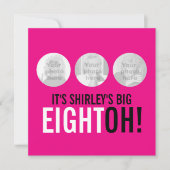 明るいピンク80th EIGHTOH!フォト誕生日招待状 招待状 (正面)