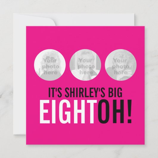 明るいピンク80th EIGHTOH！フォト誕生日招待状 招待状 (正面)