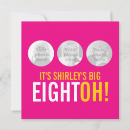 明るいピンク80th EIGHTOH!フォト誕生日招待状 招待状