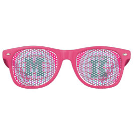明るいピンク/アクアXパターングローブデザイン（モノグラム付） レトロサングラス