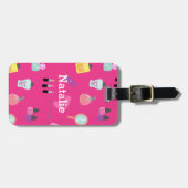 明るいピンク、化粧、美しい、手入れをするパターン ラゲッジタグ (正面横)