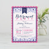 明るいピンク、白、ネイビーブルーの退職パーティー 招待状 (スタンド正面)