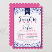 明るいピンク、白、ネイビーブルー甘い16パーティー 招待状 (正面/裏面)