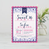 明るいピンク、白、ネイビーブルー甘い16パーティー 招待状 (スタンド正面)