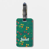 明るいピンク、黄色、緑のフローラ ラゲッジタグ (裏面縦)