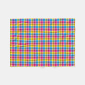 明るいピンク、黄色、青の格子縞 フリースブランケット (正面(横))