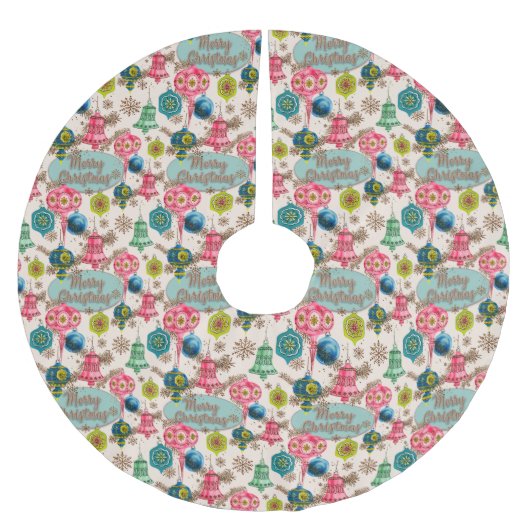 明るいファンキーレトロクリスマス ブラッシュドポリエステルツリースカート (正面)