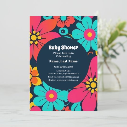 明るいファンキー花 – レトロ – ドーパミンスタイル 招待状 (スタンド正面)