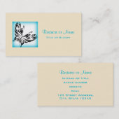 明るいファンシー青色の黒い縁ど蝶 名刺 (正面/裏面)