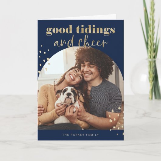 明るいフェイク金ゴールド | 1枚のフォトアーチクリスマス シーズンカード (正面)