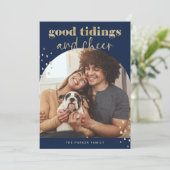 明るいフェイク金ゴールド | 1枚のフォトアーチクリスマス シーズンカード (スタンド正面)