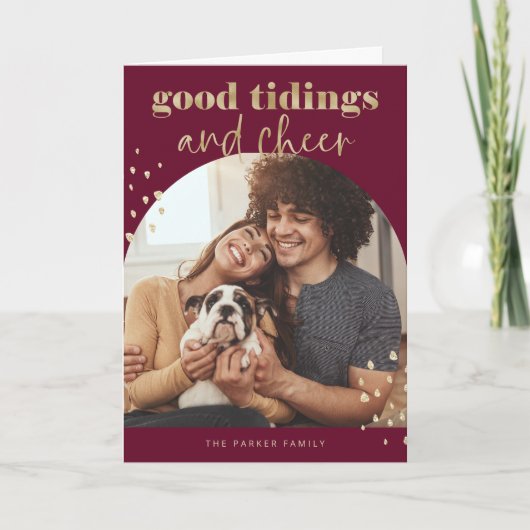 明るいフェイク金ゴールド | One Photo Archクリスマス シーズンカード (正面)