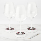 明るいフェスティバルの赤いボールが黒の白い円 ワイングラスタグ (セット)