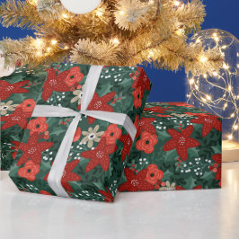 明るいフェスティバル様式花のパターンのクリスマス ラッピングペーパー