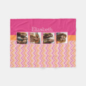 明るいフォトコラージュ熱いピンクのオレンジの山形 フリースブランケット (正面(横))