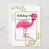 明るいフラミンゴ植物白色ピンク金ゴールド 招待状 (正面)