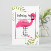 明るいフラミンゴ植物白色ピンク金ゴールド 招待状 (スタンド正面)