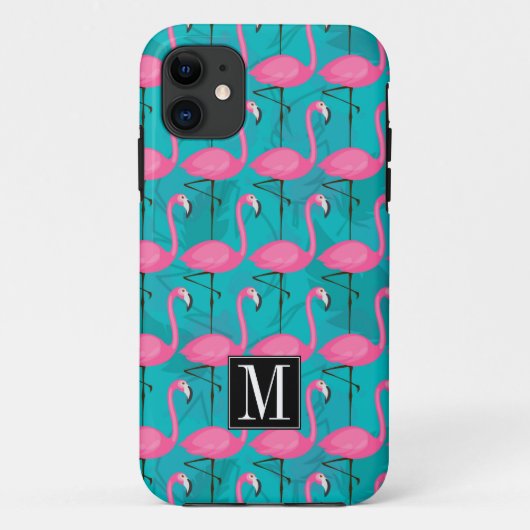 明るいフラミンゴ模様|イニシャル Case-Mate iPhoneケース (裏面)