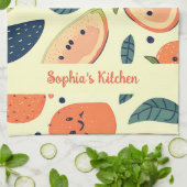 明るいフルーツキャラクターを水彩色で キッチンタオル (折り畳み)