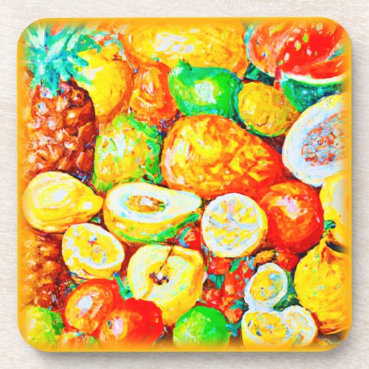 「明るいフルーツ」絵画かわいい買今 コースター (正面)